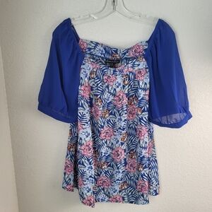 Alison Andrew's Casual Blue/Pink Floral Top Women's  Size XL with Bell Sleeves